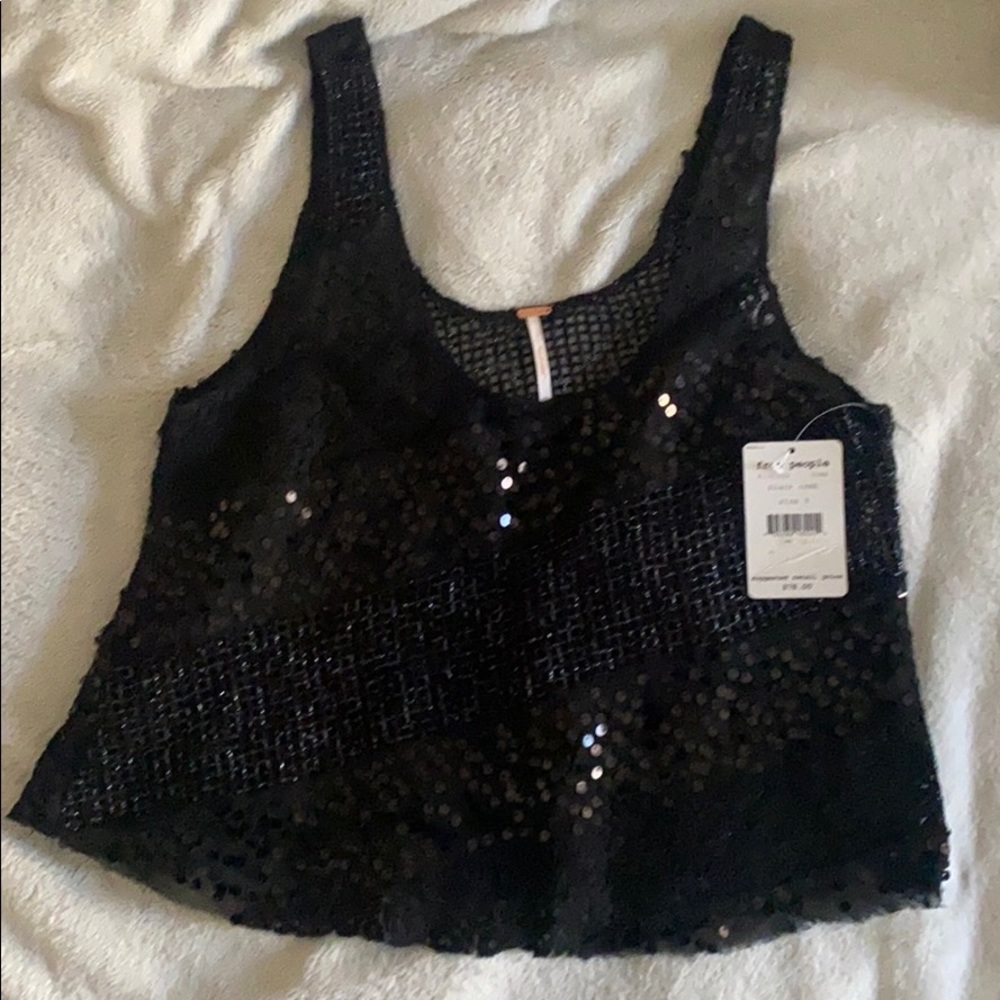 Free People black sequin crop tank